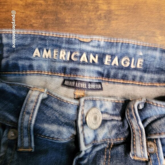 American Eagle Hi Rise Shortie Size 0 Next Level Stretch Medium Dark Wash Denim - Picture 3 of 11